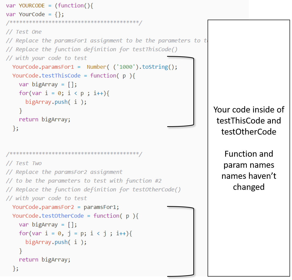 Default view of what YourCode file looks like before it is updated